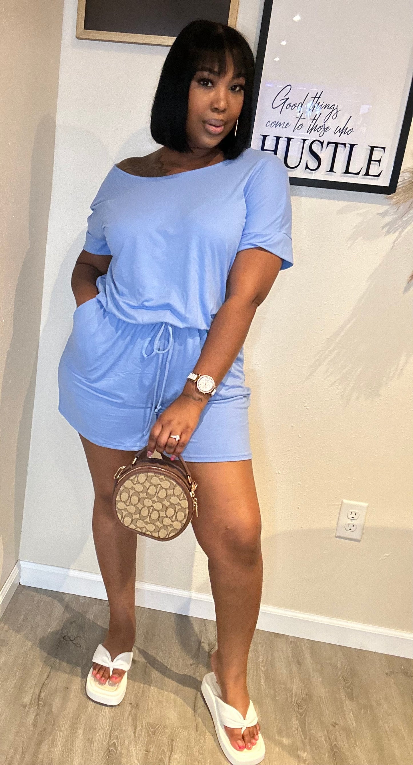 PLUS Chasing Summer Romper: Light Blue